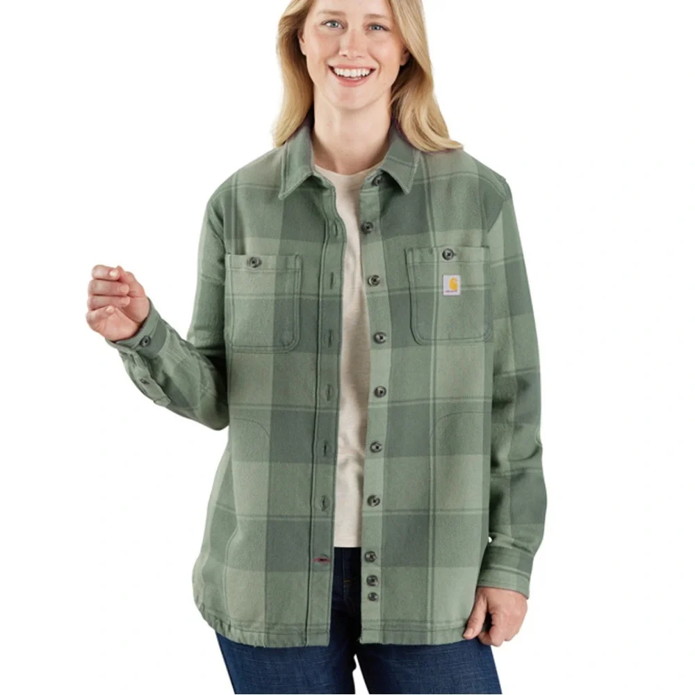 Carhartt Women's Loose Fit Twill Shirt Jac in green plaid Sz M - Picture 1 of 8